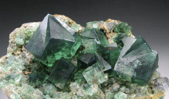 Group of fluorite crystals from Dipper pocket,field view 9 cm. UKMV specimen. J. Fisher photo.