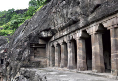 About 2000 years old buddist temples carved in basalts in Ajanta village in Deaccan Traps, India. J. Gajowniczek photo.