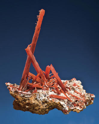 Crocoite, 8.7 cm high. Gobin specimen. J. Scovil photo.