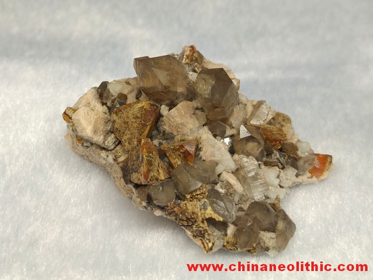Helvite and manganese aluminum garnet, garnet crystal and feldspar mineral crystal specimens gem,Helvite,Garnet