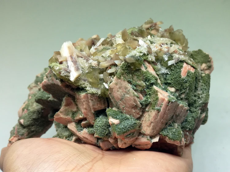 Laumontite and golden calcite, epidote, potassium feldspar crystal stone ore samples,Laumontite