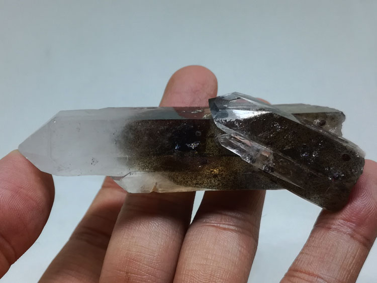 Half Smokestone half white Phantom Crystal wrapped red garnet mineral crystal gem stone ore samples,Quartz,Garnet