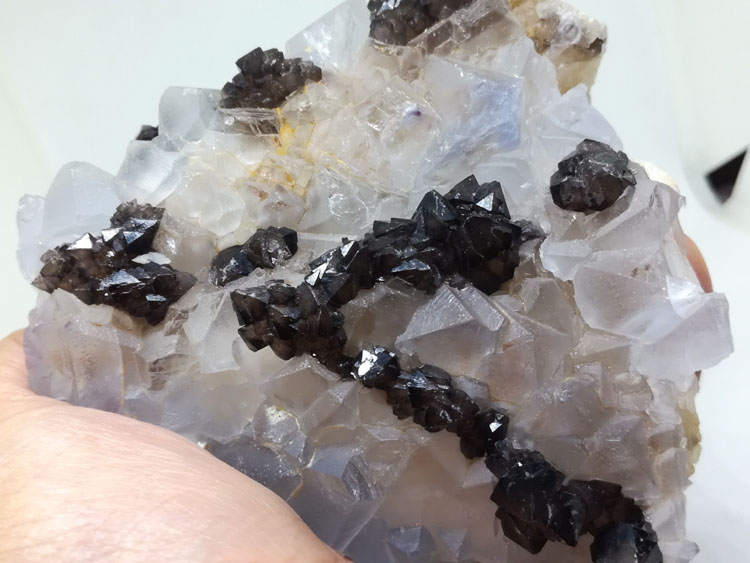 Light blue fluorite and brown black  crystal smokestone mineral crystal stone ore samples,Quartz,Fluorite