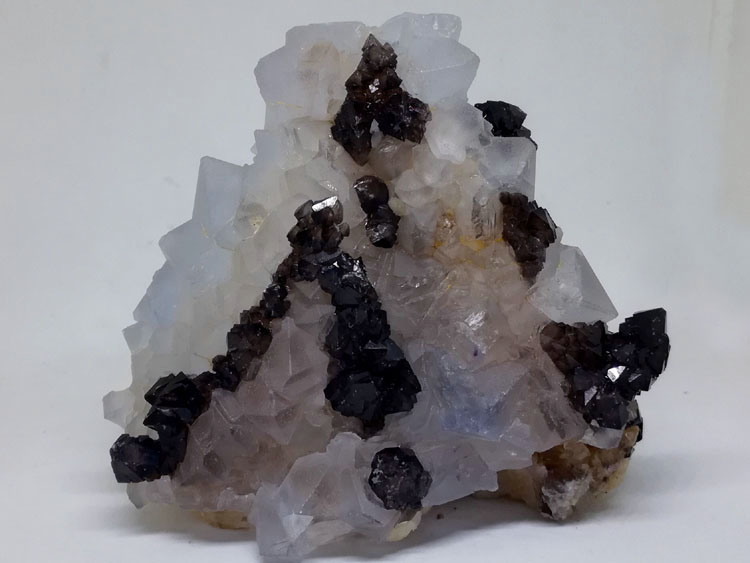 Light blue fluorite and brown black  crystal smokestone mineral crystal stone ore samples,Quartz,Fluorite