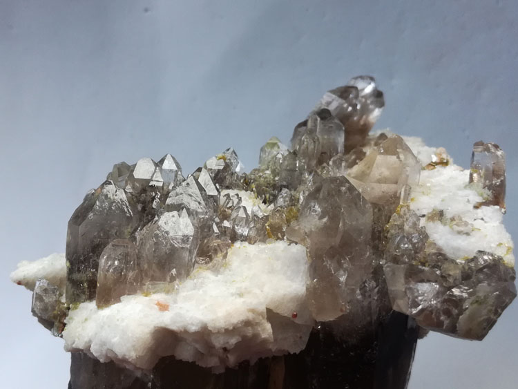 Garnet inclusion Multiple crystal head Smoky Quartz and mica paragenetic mineral specimens Crystal,Quartz,Mica,Garnet