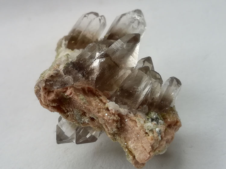 Smoky Quartz Mineral Specimens Penetrating through Albite Crystal Raw Stone  Arrangements,Quartz,Feldspar