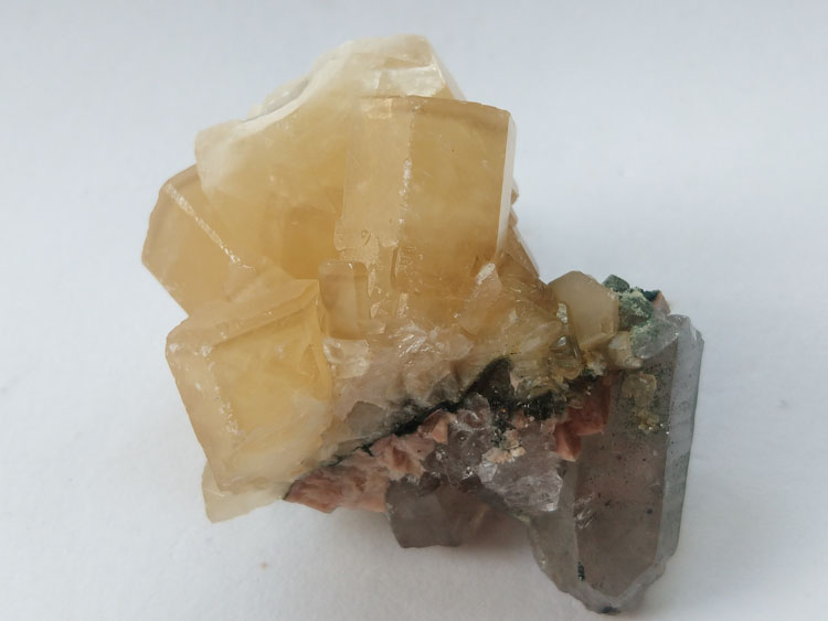 Calcite Smoky Quartz Feldspar Crystal Cluster Gemstones from Symbiotic Mineral Specimens,Calcite,Quartz,Feldspar