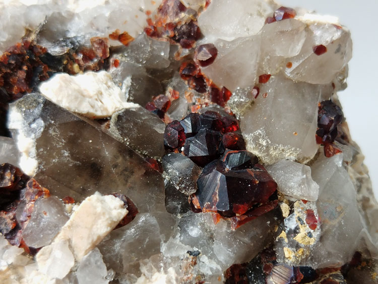 Manganese-aluminum Garnet Spessartine,Smoky Quartz,Orthoclase Microcline Feldspar Mineral Specimens,Garnet,Quartz,Feldspar